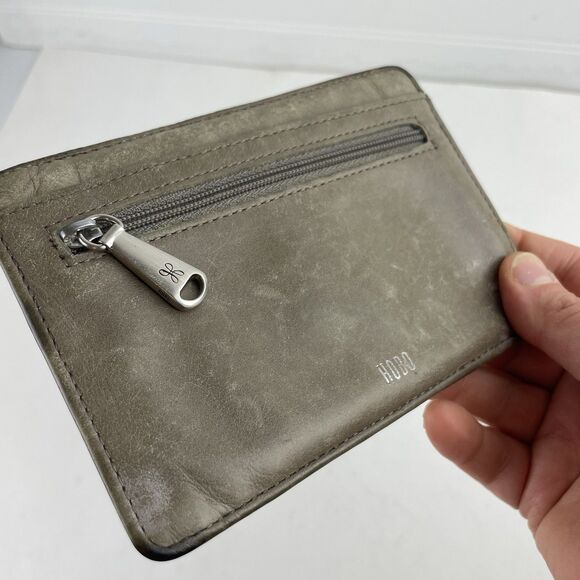 HOBO Intl Taupe Tan Leather Euro Slide Wallet Card Stacker ID Case Holder Pouch - Picture 1 of 8